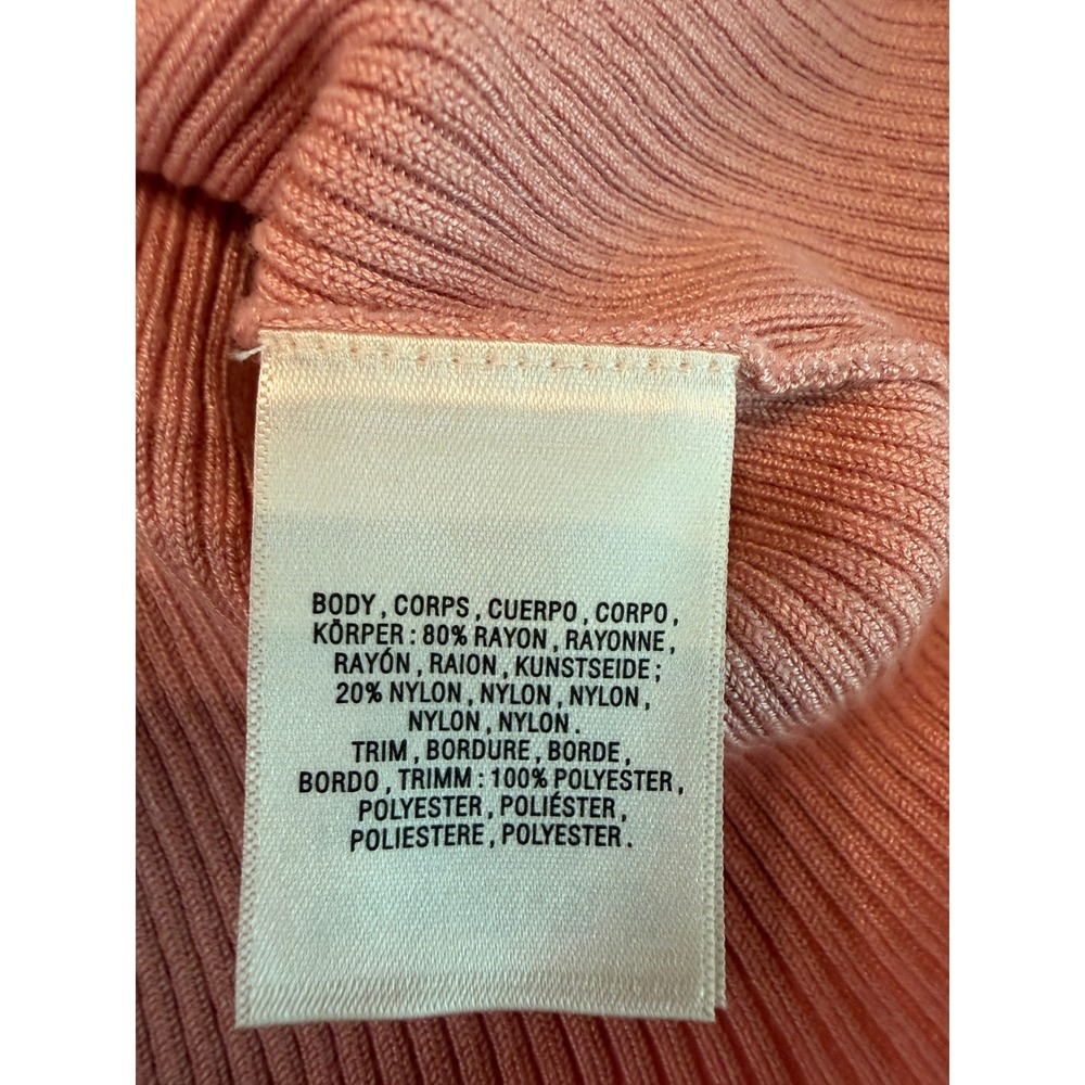 Anthropologie Pink Ruffle Sheer Puff Sleeve Pointelle Ribbed Knit Top Medium - Picture 5 of 7